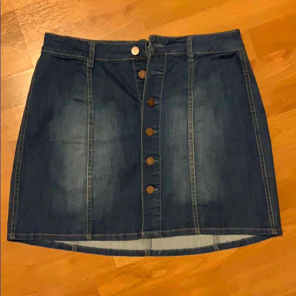 Love, Fire Button Up Denim Mini Skirt